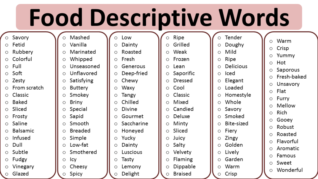 List Of Food Descriptive Words In English Vocabulary Point