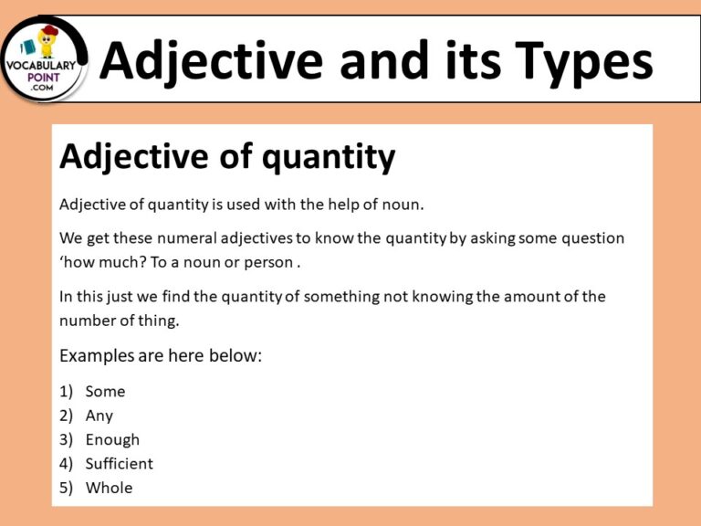 Adjective And Its Types Download PDF Vocabulary Point