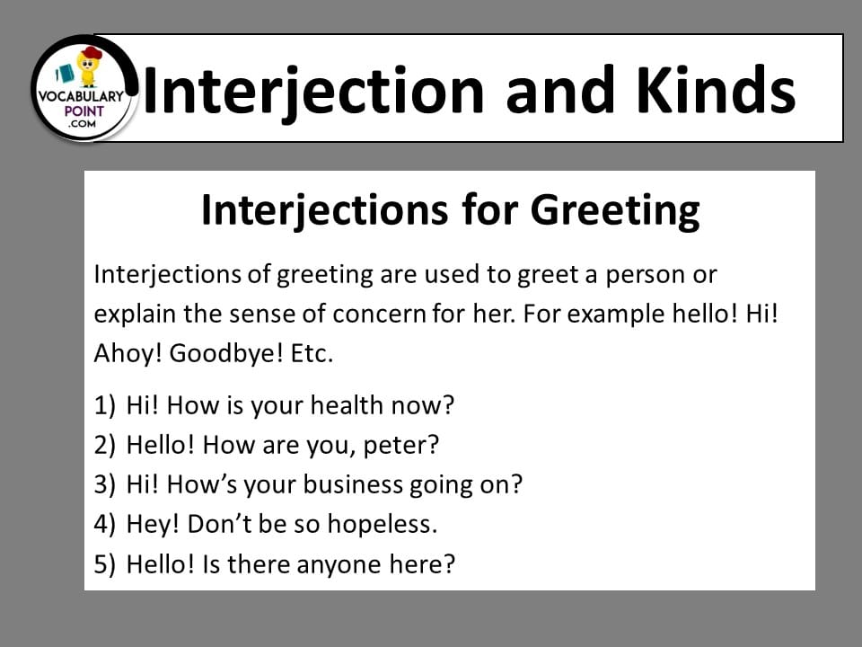 kinds of interjection for greeting