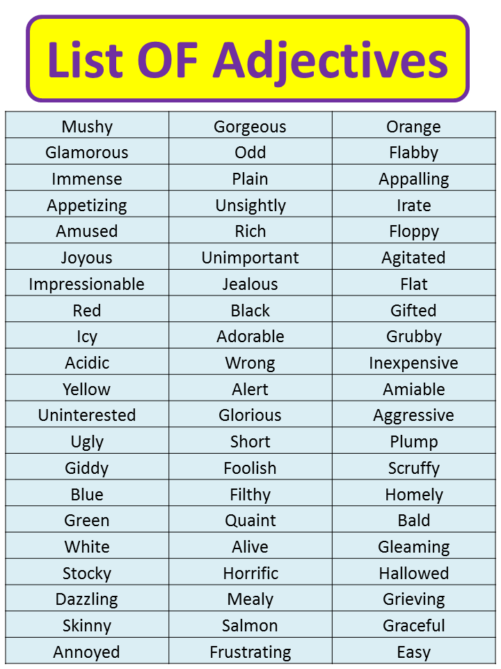 list of Adjectives