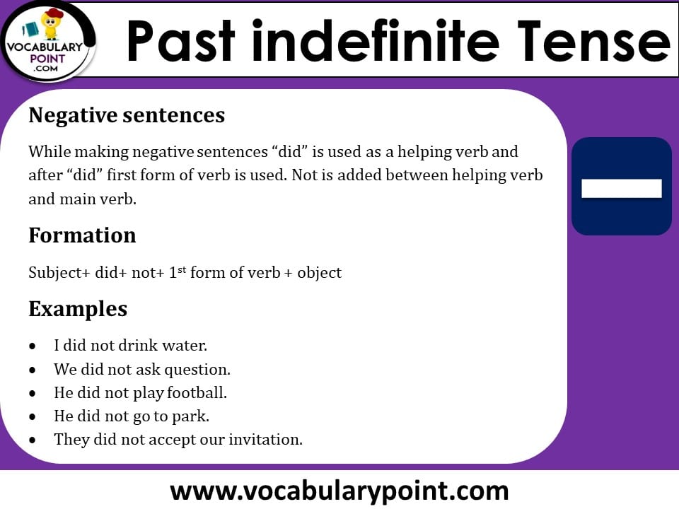 past indefinite tense negative sentences