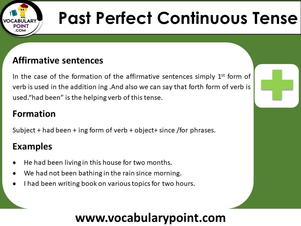 past perfect continuous tense affirmative sentences