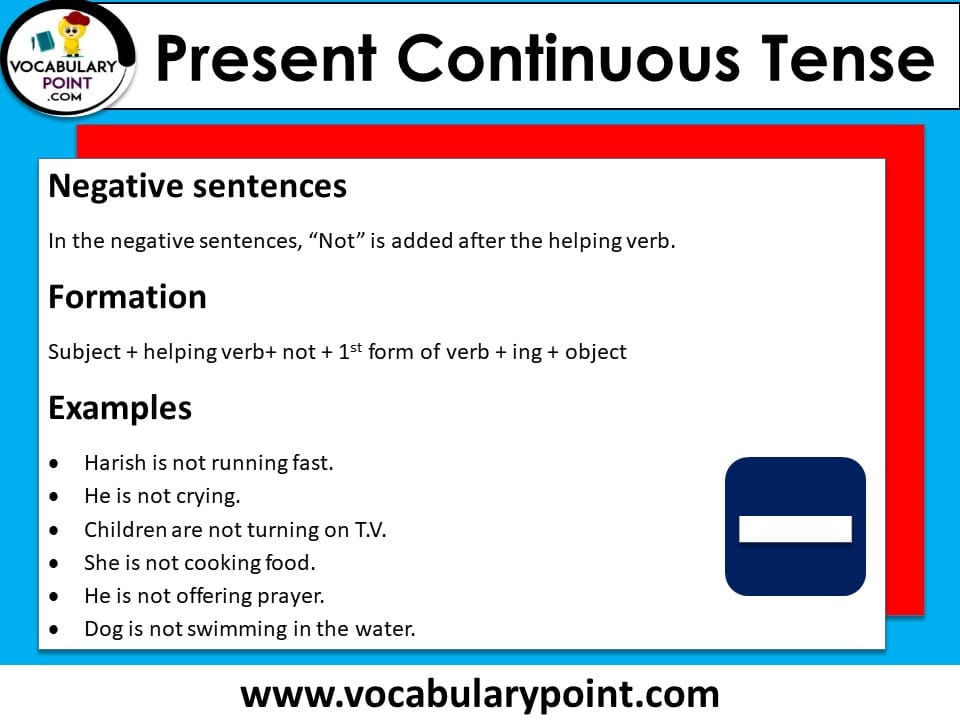present continuous tense negative sentences