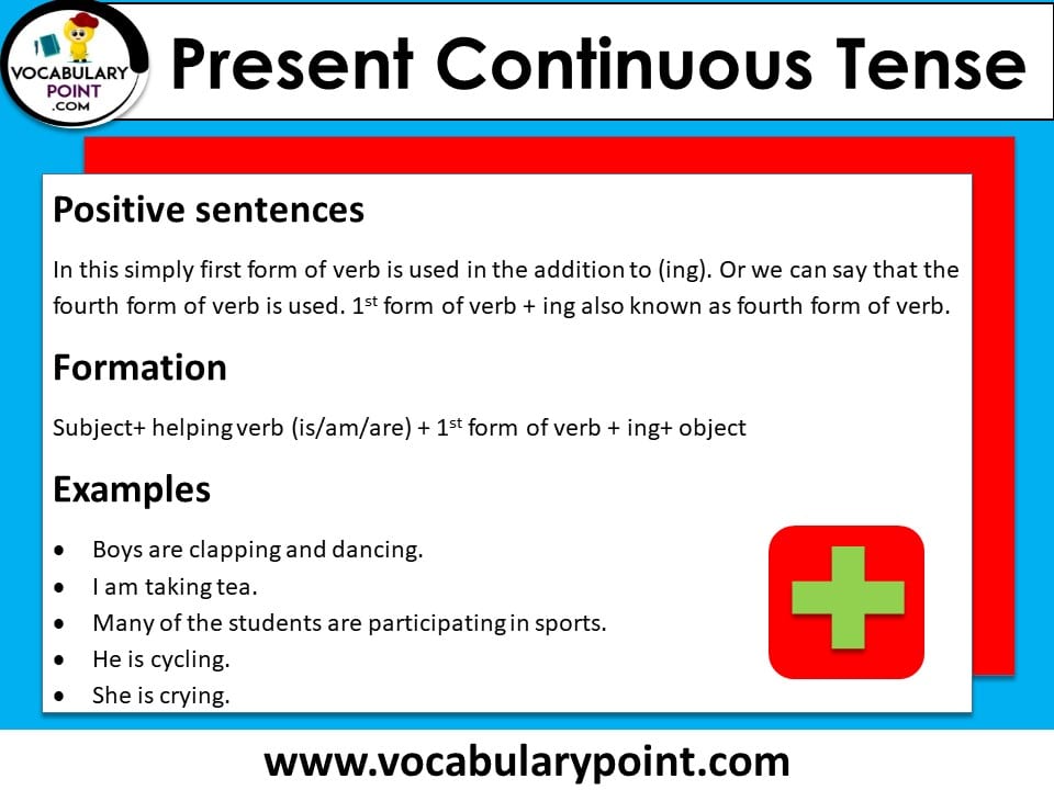 present continuous tense positive sentences