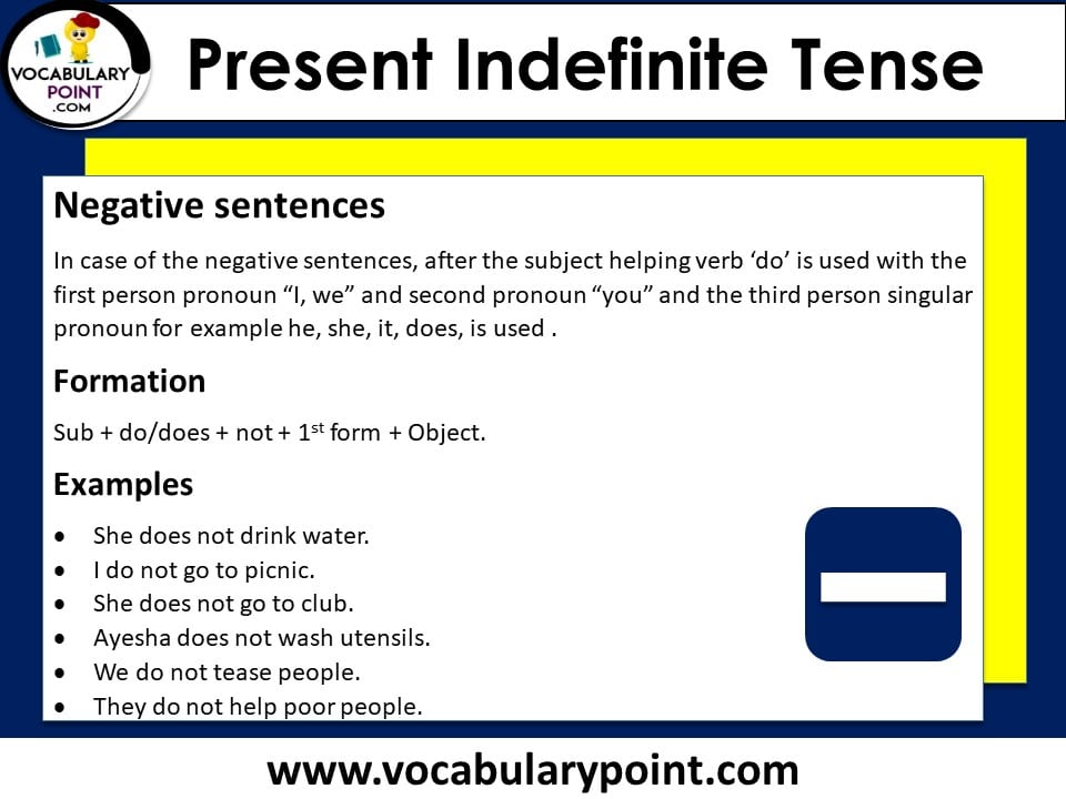 Present Indefinite Tense Examples Sentences Formation Vocabulary 