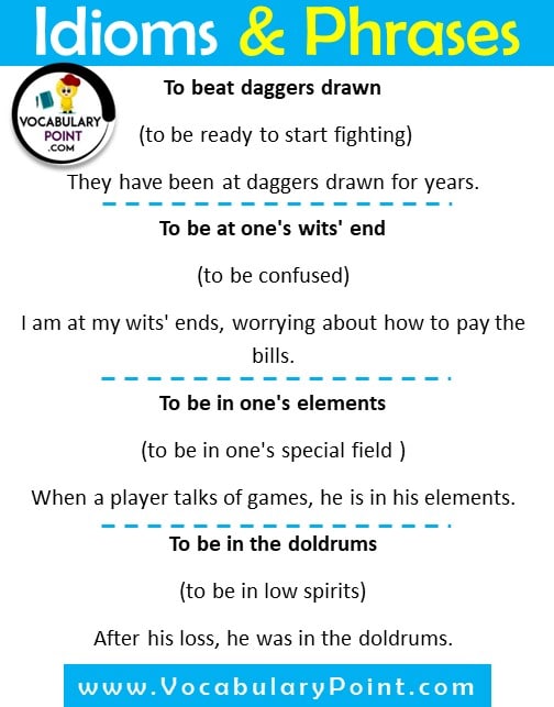 Idioms and Phrases in English With Meanings and sentences