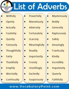 1000+ Best List of Adverbs (A to Z Adverbs List PDF) - Vocabulary Point