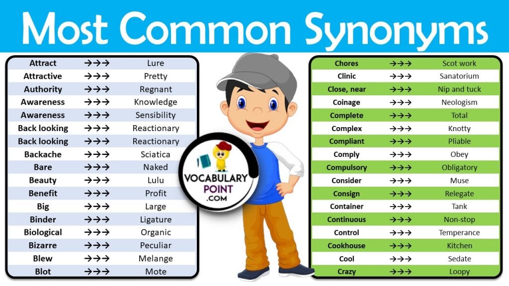 Common Synonyms List 300+ Synonyms Words PDF Vocabulary Point