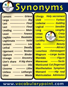 A List Of Synonyms Words 