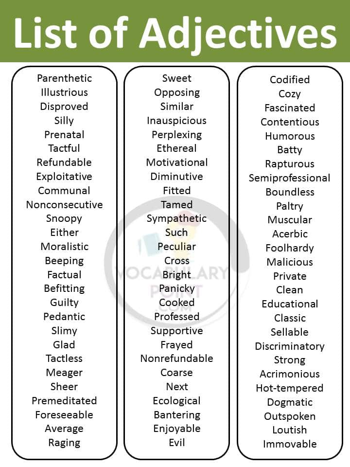 Adjectives List Teaching Writing List Of Adjectives Adjectives For Kids ...