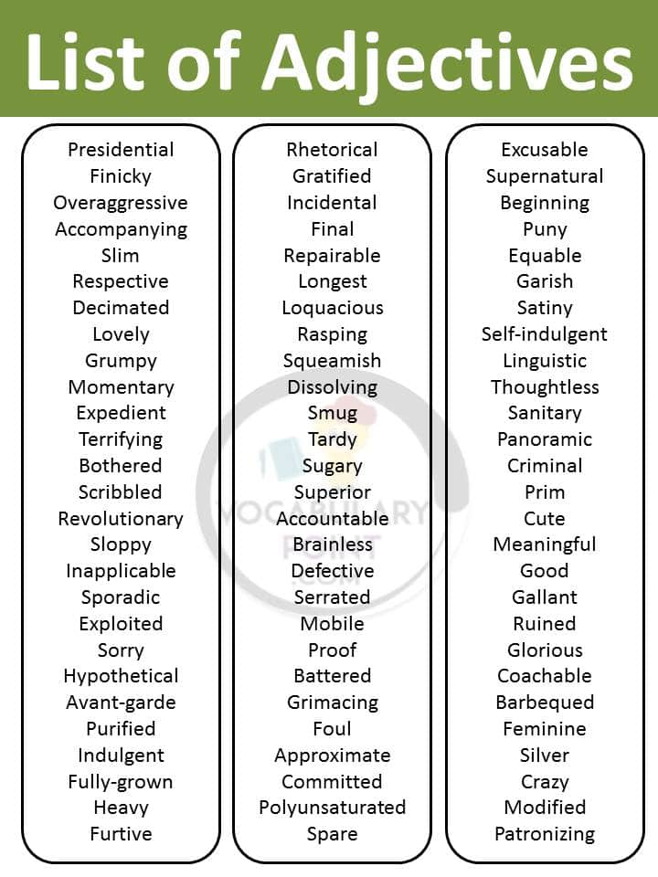 2000+ Words list of adjectives | Download PDF