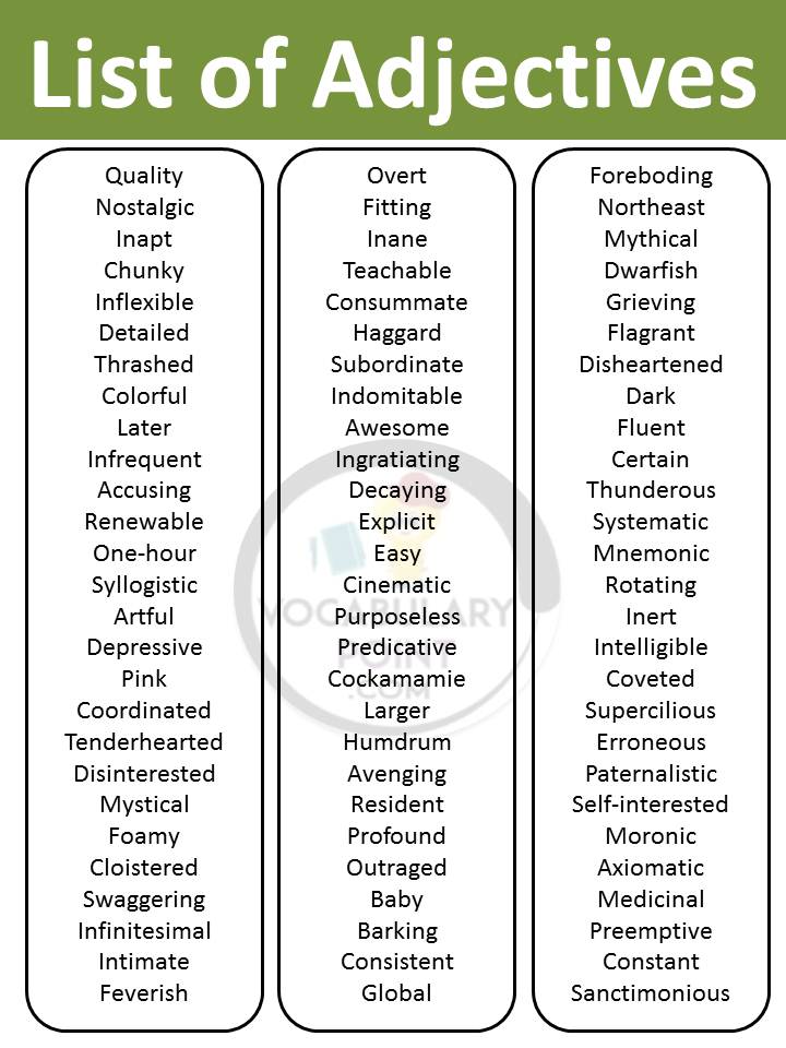 List of adjectives pdf