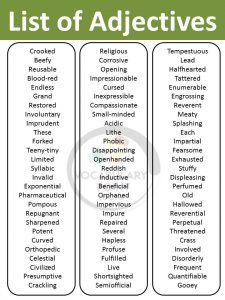 Word List Of Adjectives | Adjective List PDF - Vocabulary Point