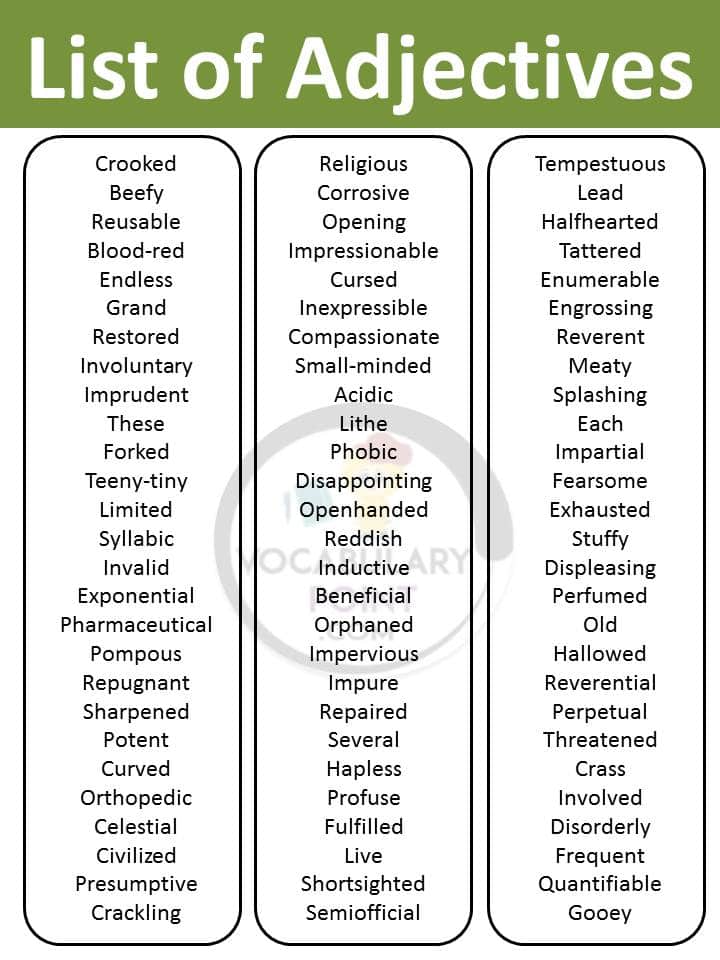 Word List Of Adjectives | Adjective List PDF - Vocabulary Point