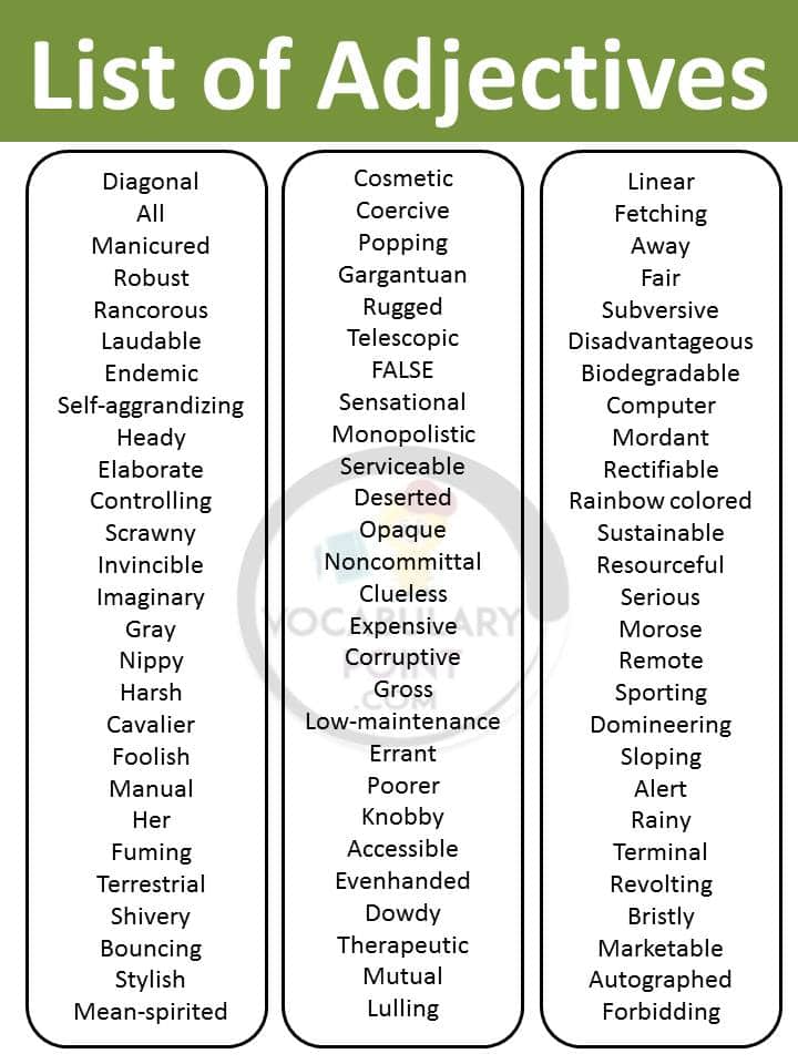 List of adjectives pdf