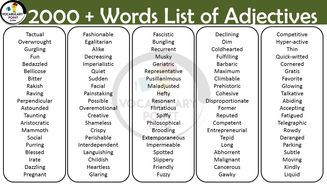 2000+ Word list of adjectives PDF | Download PDF - Vocabulary Point