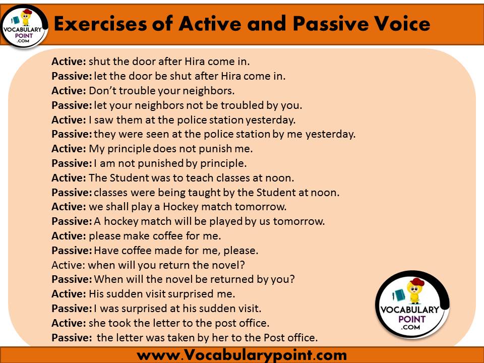 Exercises of Active and Passive voice with Example - Vocabulary Point