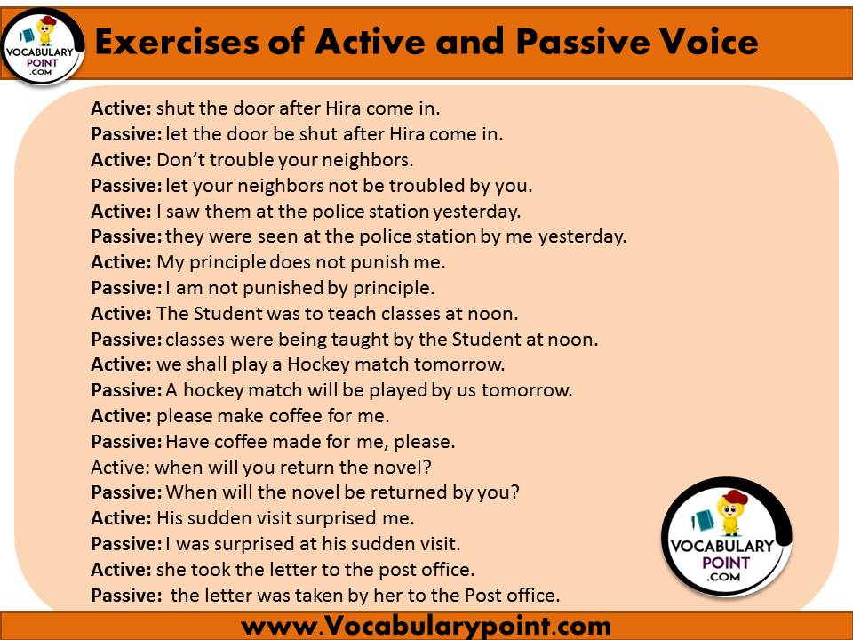 Exercises Of Active And Passive Voice With Example Vocabulary Point