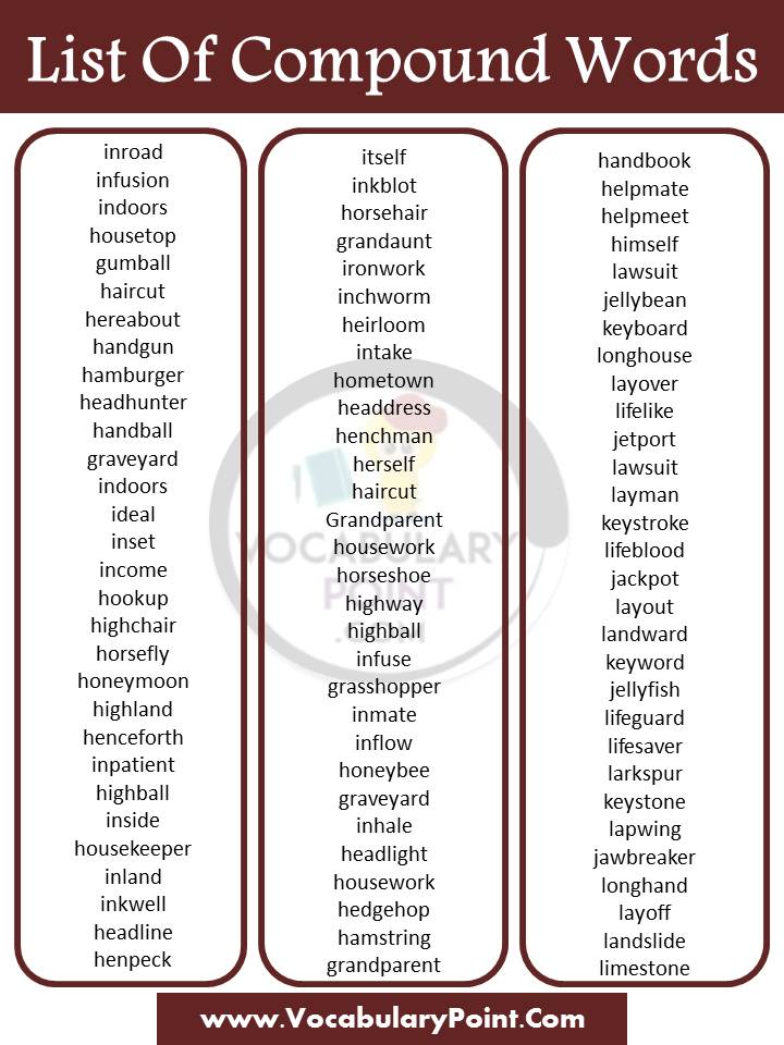 compound words list pdf