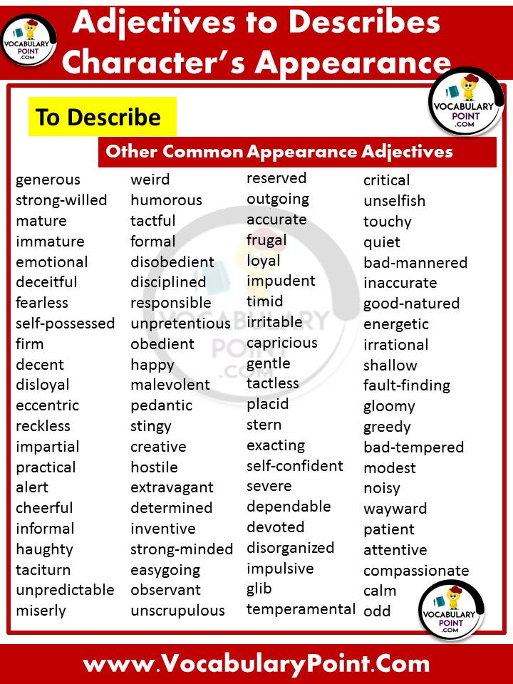 Adjectives to describe appearance and personality in English 