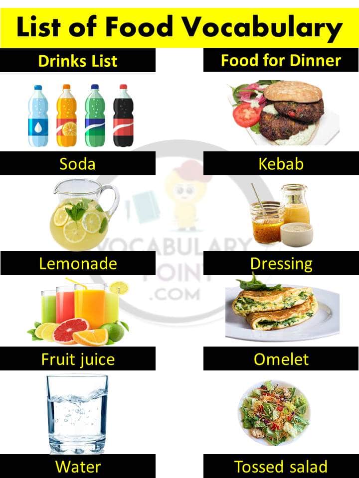list of food vocabulary