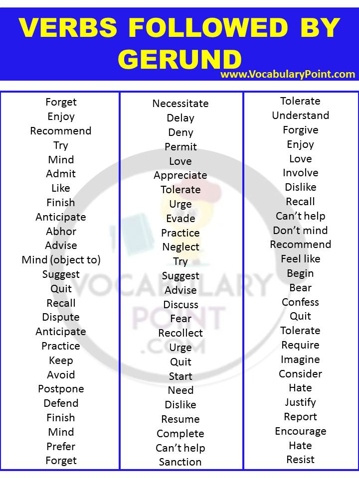 list of verbs followed by gerund pdf