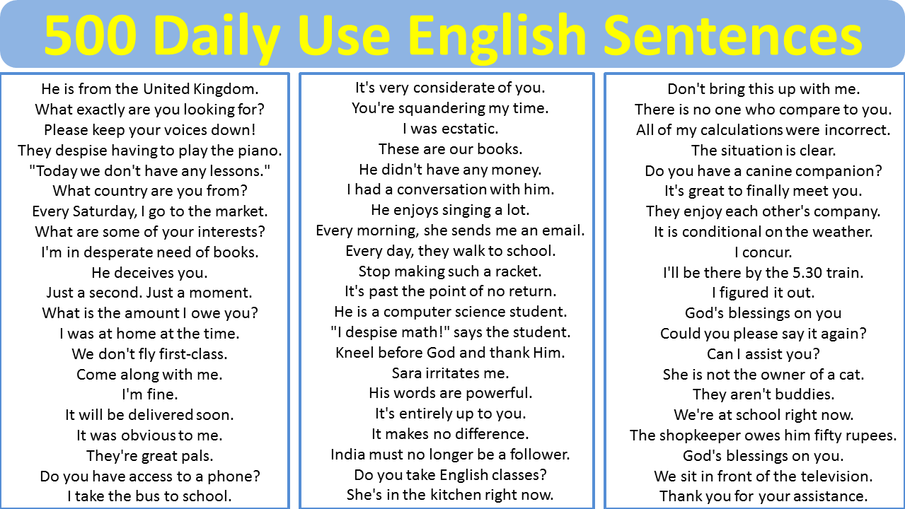 500 Daily use english sentences