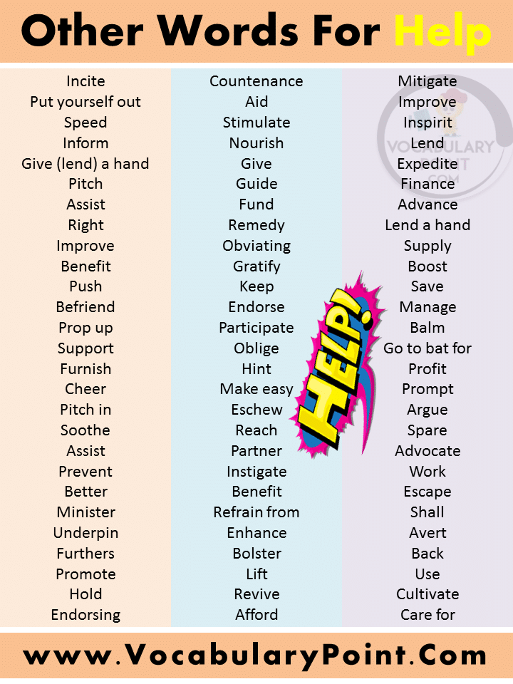 Other Words For Help and Support Vocabulary Point