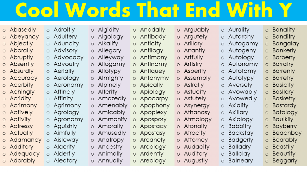 5 letter words begin with s and end with y