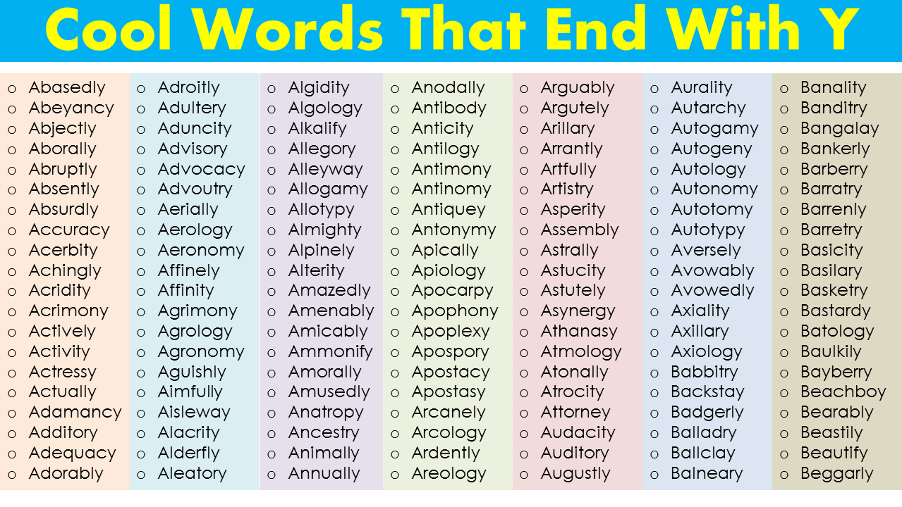 Cool Words That End With Y - Vocabulary Point