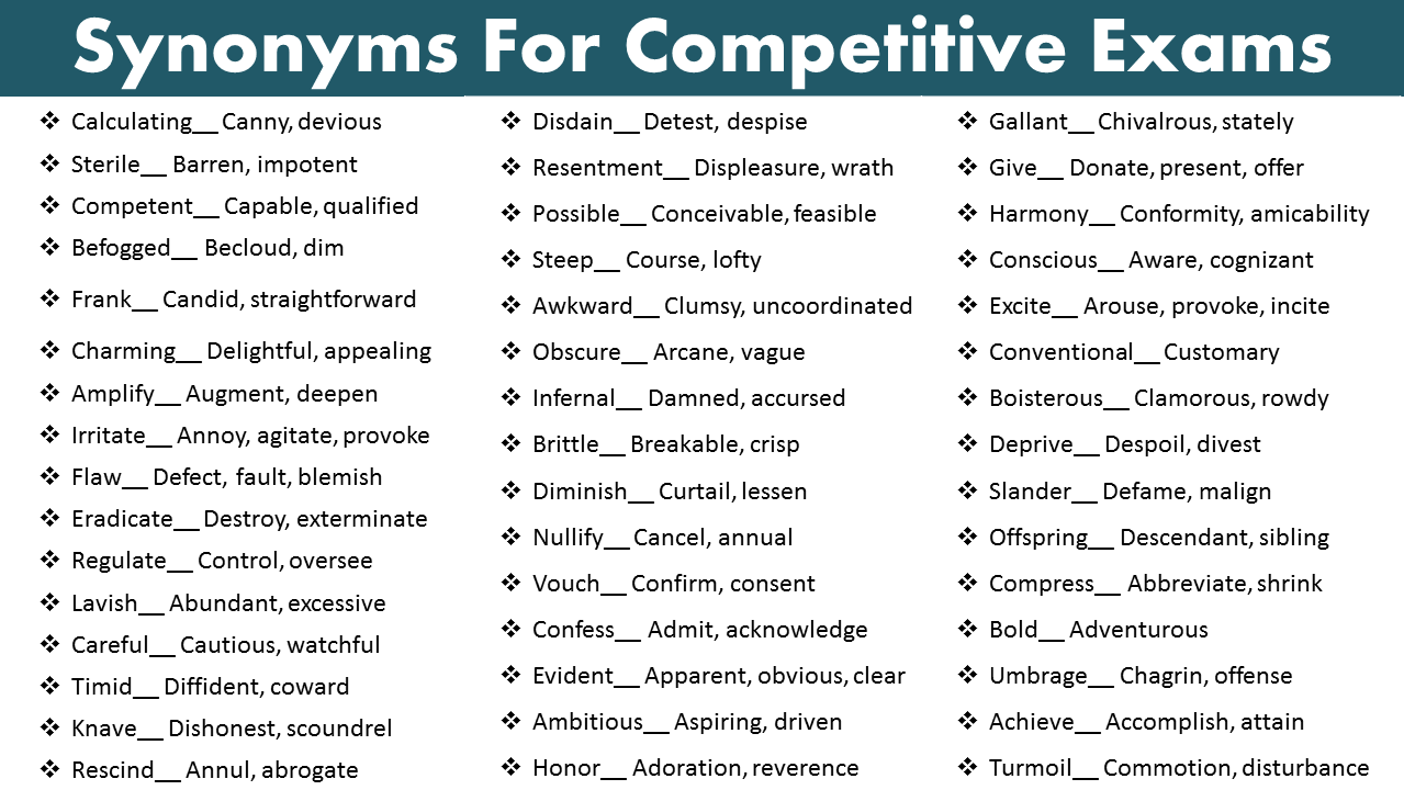synonyms for competitive exams
