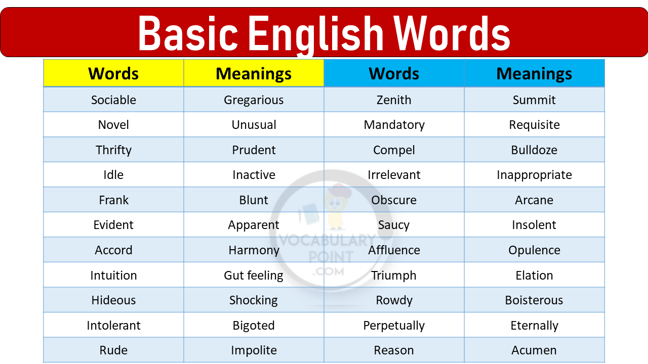 Basic English Words And Meaning