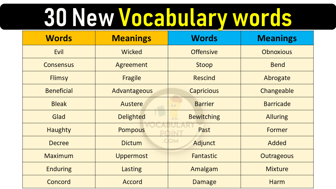 30 New vocabulary words