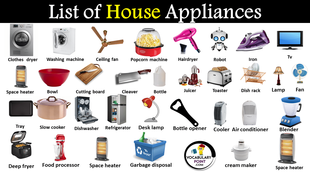 Names Of Household Appliances In English