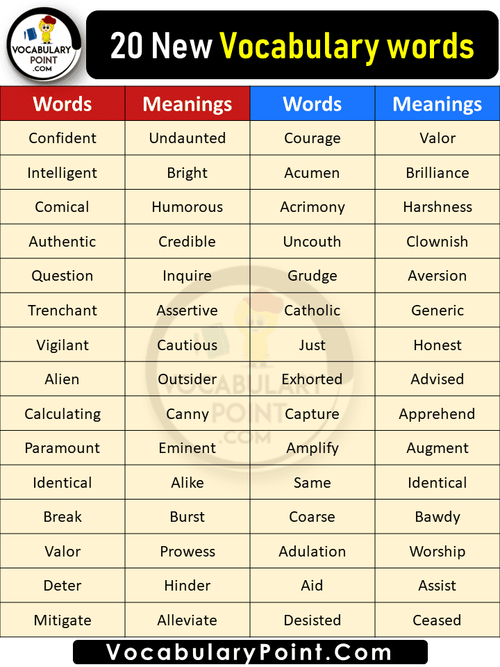 New vocabulary words with meanings