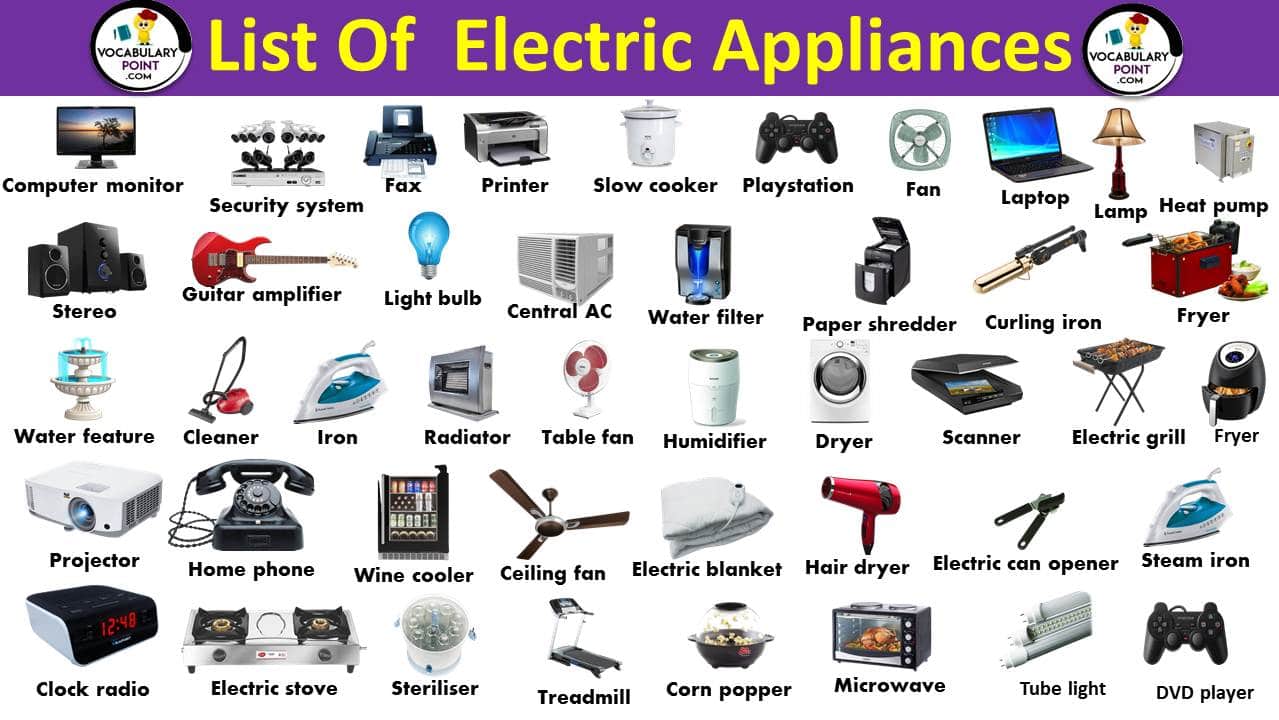 Names Of Household Appliances In English