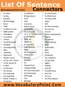 List of Sentence Connectors in English - Vocabulary Point