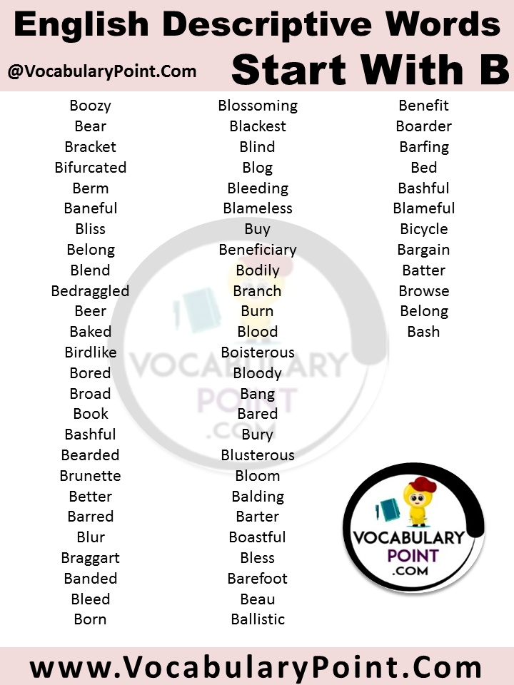 words that start with b	in English