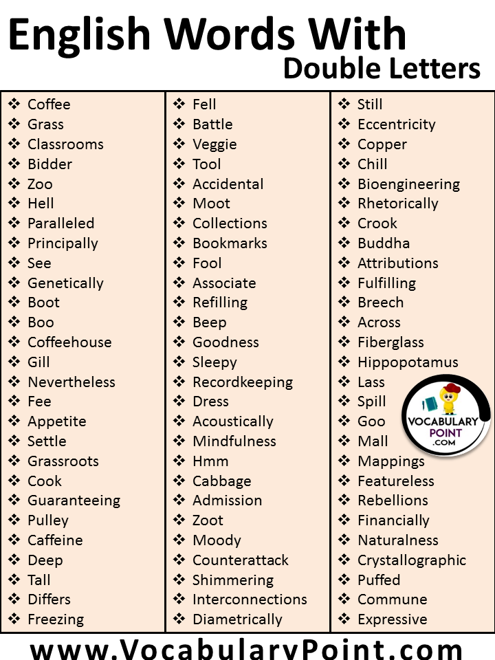 list of english words with double letters