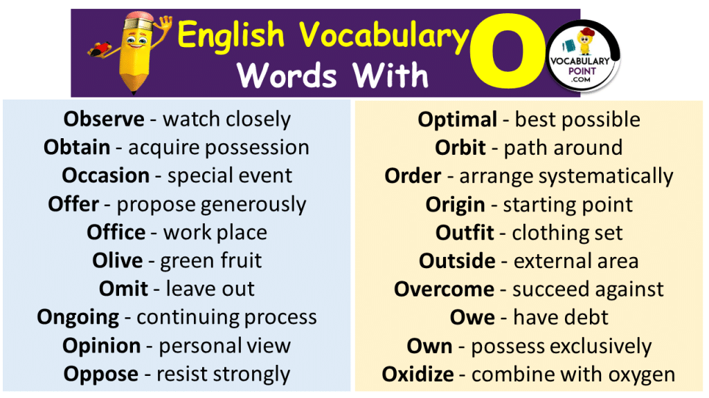 English Words That Start with O (Positive & Negative) Vocabulary Point
