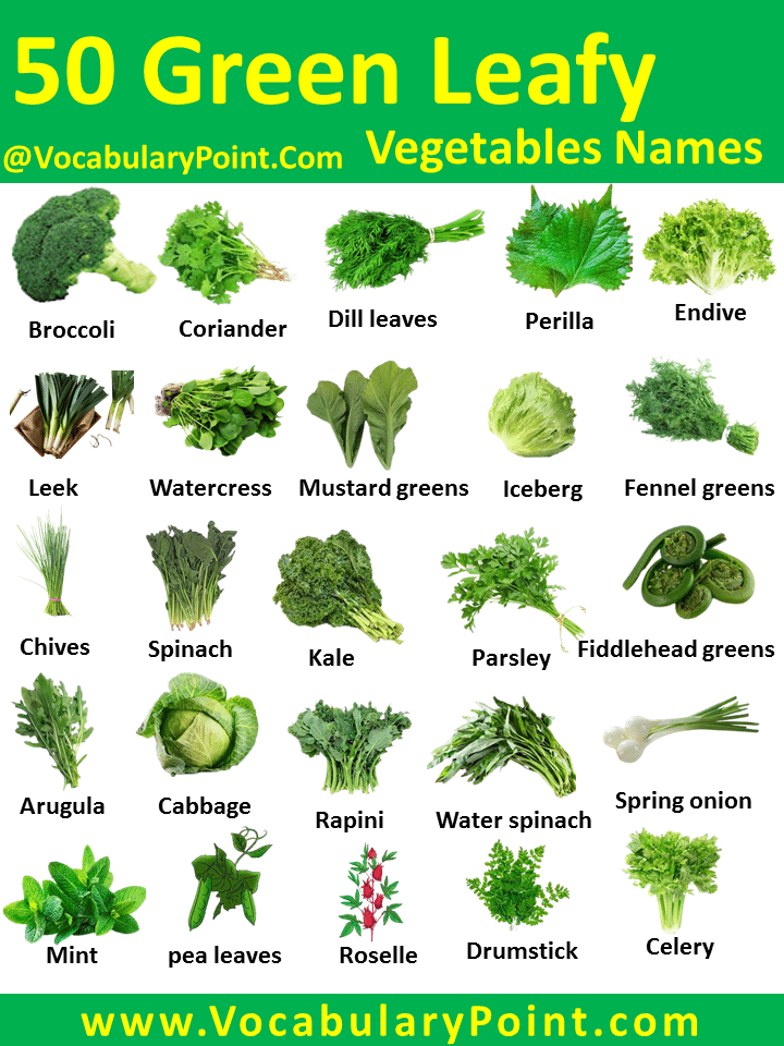 List green leafy vegetables