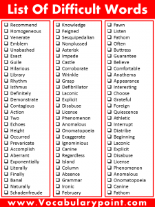 List of Difficult Words | Most Difficult Words in English - Vocabulary ...