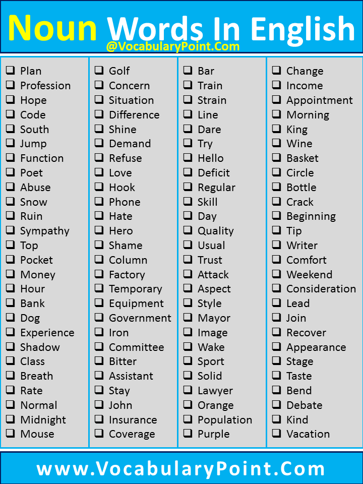 20 noun words in english