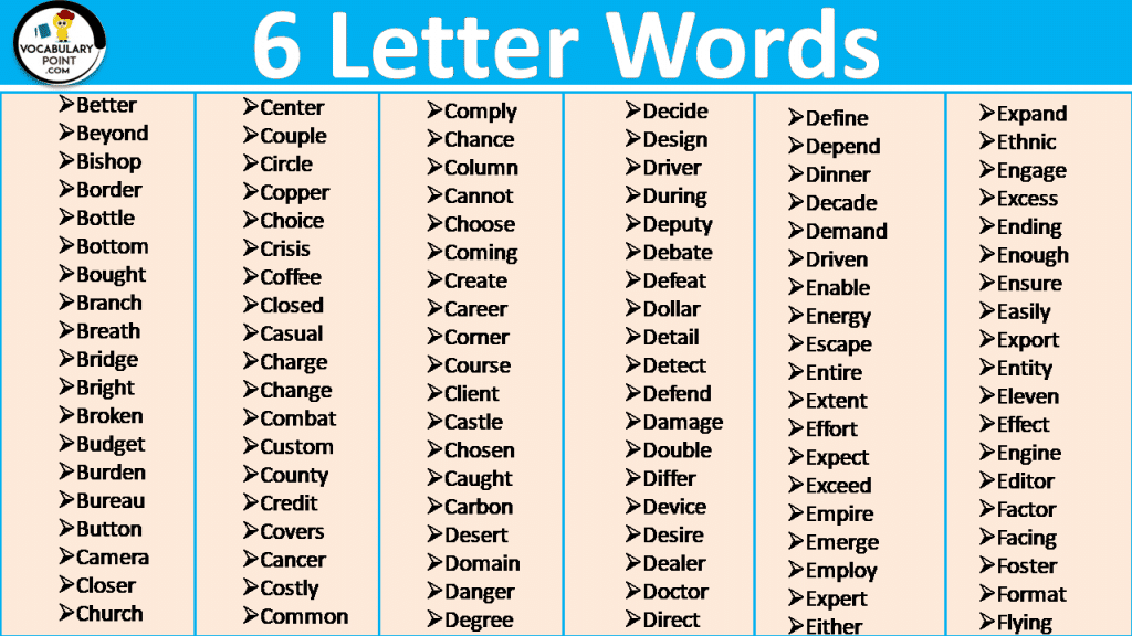 Six Letter Words In English - Vocabulary Point