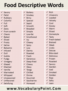 List of Food Descriptive Words In English - Vocabulary Point