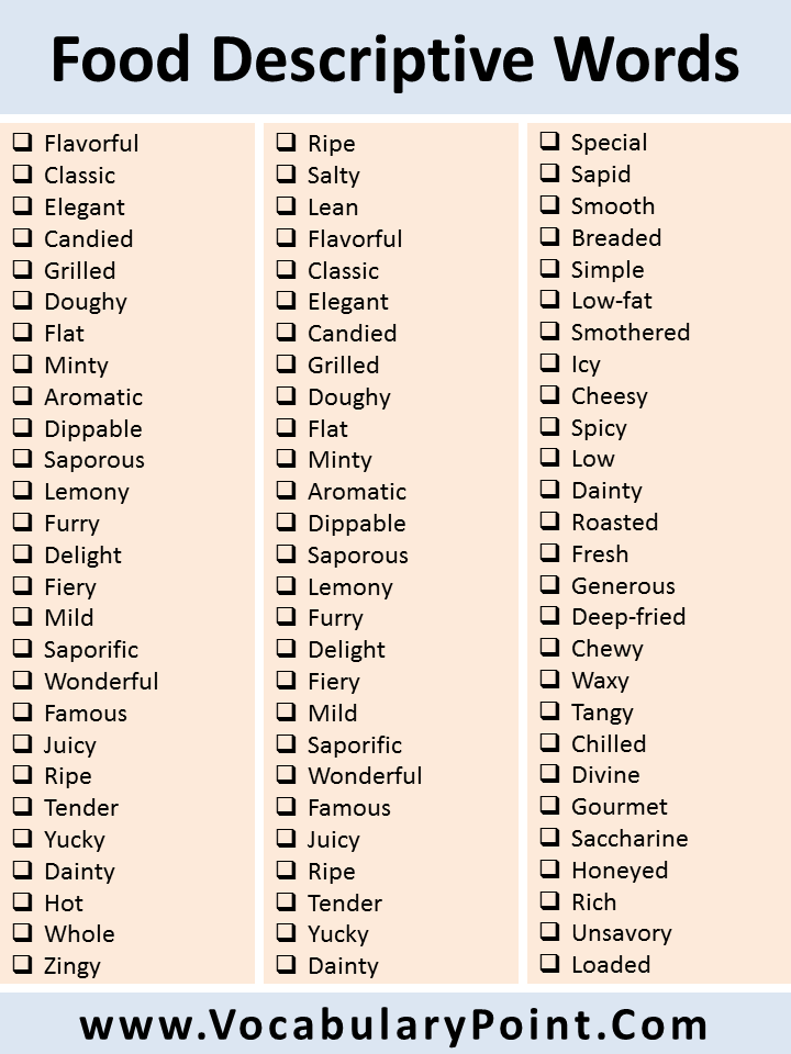 List of Food Descriptive Words In English Vocabulary Point