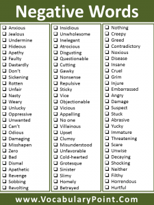 List Of Negative Words In English to Enhance Vocabulary - Vocabulary Point