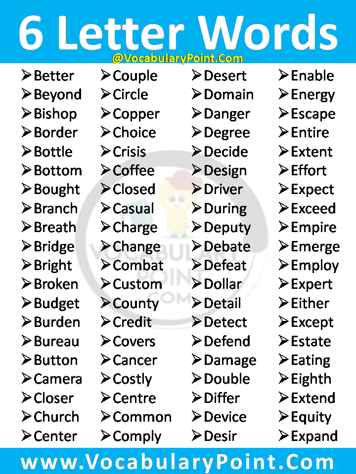 Six Letter Words In English Vocabulary Point