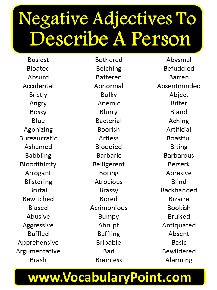 1000+ List of Negative Adjectives to Describe a Person - Vocabulary Point