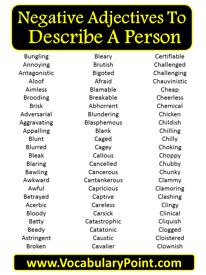 negative adjectives list